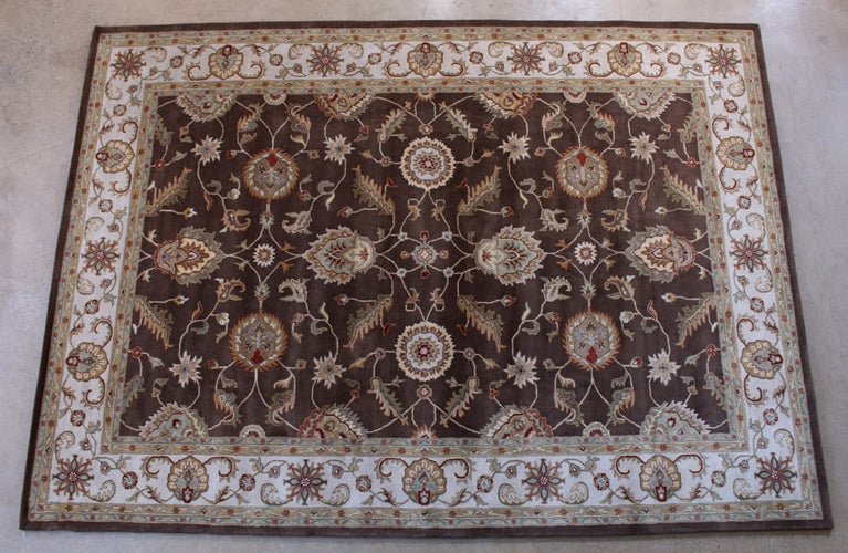 RUG256 10' x 14' Traditional Indian Cocoa Brown and Dark Ivory Hand-tufted Wool Rug