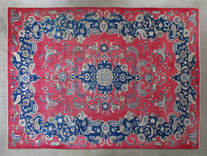 RUG304 10'2 x 13'3 Ornate Red and Blue Najafabad Persian Rug Circa 1965