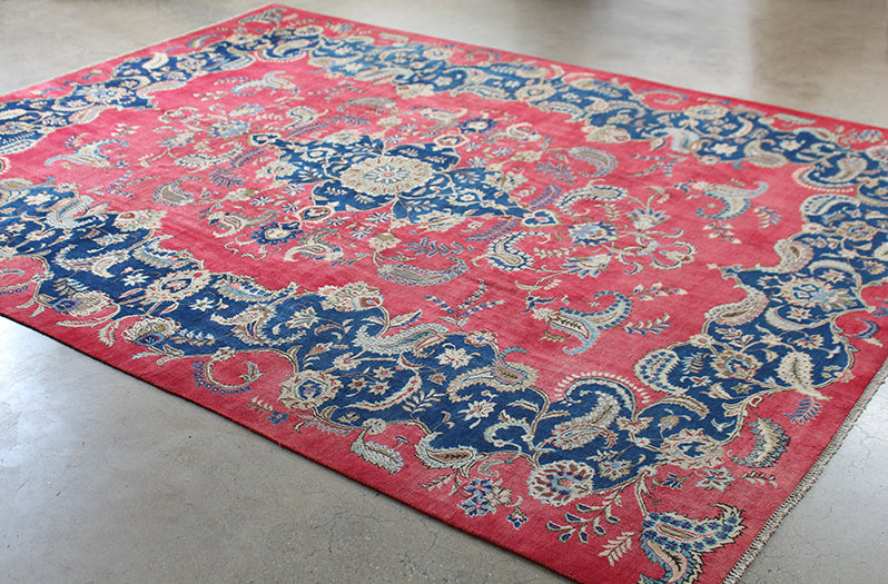RUG304 10'2 x 13'3 Ornate Red and Blue Najafabad Persian Rug Circa 1965