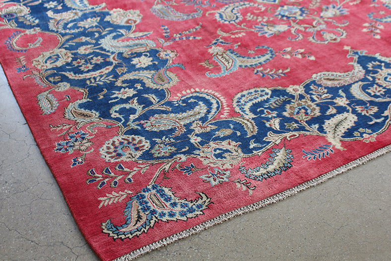 RUG304 10'2 x 13'3 Ornate Red and Blue Najafabad Persian Rug Circa 1965