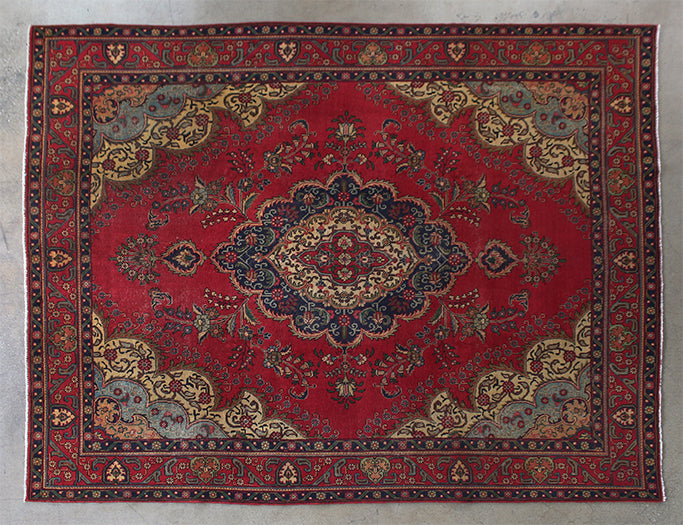 RUG307 9'7 x 12'7 Wine Red Tabriz Persian Rug Circa 1965
