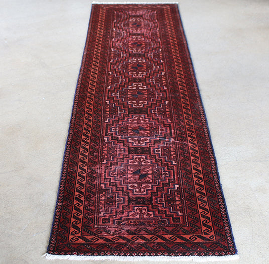 RUG313 2'9 x 10'4 Brick Red Turkmen Persian Runner Circa 1965