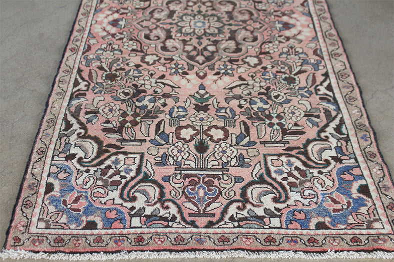 RUG316 3'8 x 8'4 Rose Hamadan Persian Runner Circa 1965