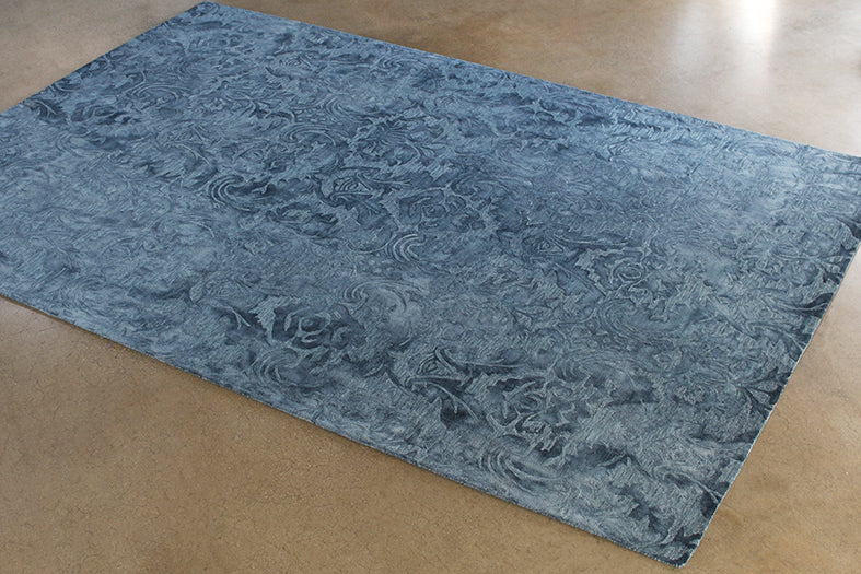 RUG389 - 9 x13 Navy Damask Patterned Rug