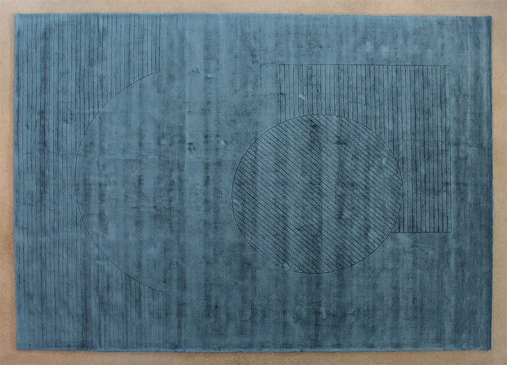 RUG395 - 9' X 12' Blue Hand Knotted Geometric Carved Rug