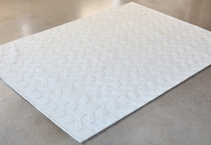 8' X 11'  Ivory Hand Loomed Geometric Wool Rug