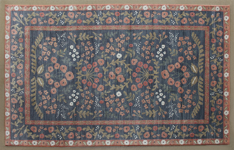 RUG512 - 5' X 7'10" Navy And Rust Botanical Rug