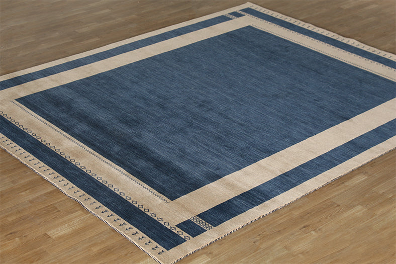 8 X 10 Navy And Beige Gabbeh-Style Rug