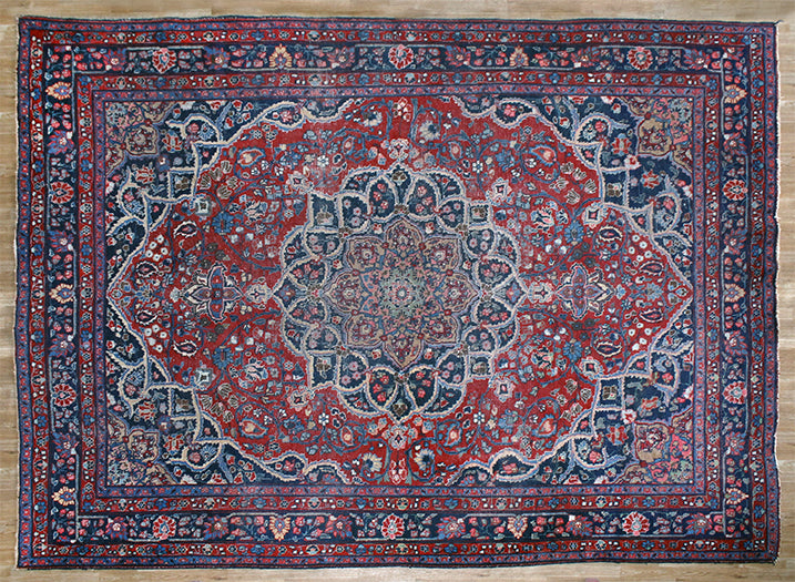 9'3" X 11'6" Red And Blue Vintage Persian Rug