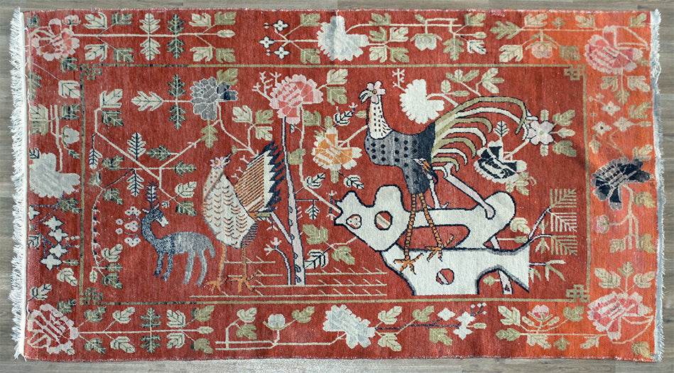 4'8" X 8' Antique Samarkand Pictorial Rug
