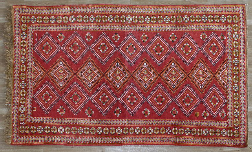 4'5" X 7'8" Red And Gold Vintage Caucasian Rug
