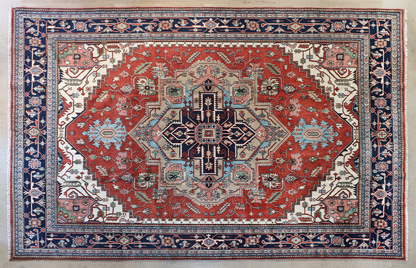 11'10" x 17'10" Deep Blue & Rust Hertiz Style Rug