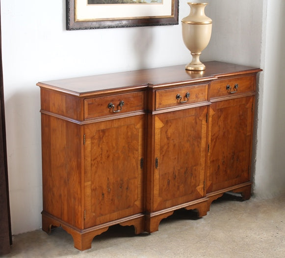 SB44 Yew Wood Breakfront Console Cabinet, Circa 1960