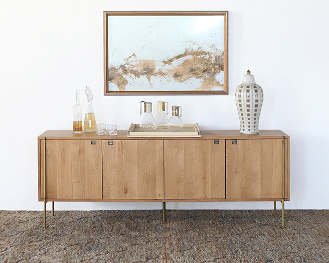 Danish Modern Natural Oak Sideboard With Brass Legs