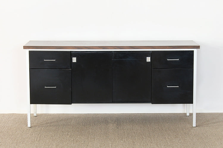 Black Metal And Walnut Laminate Sideboard