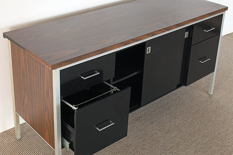 Black Metal And Walnut Laminate Sideboard