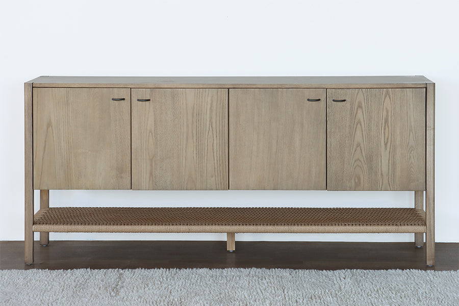 Danish Style Ash Long Sideboard with Woven Shelf