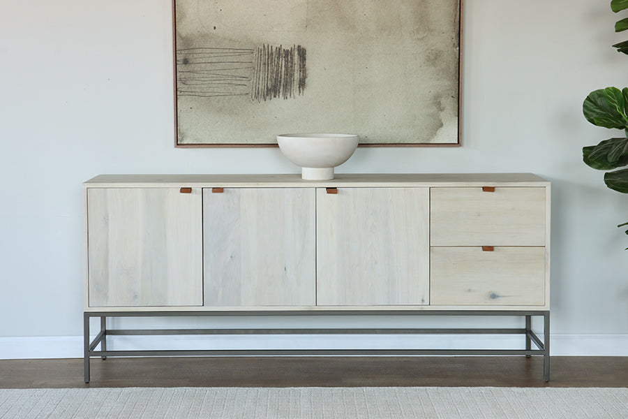 Light Poplar Long Sideboard with Leather Pulls