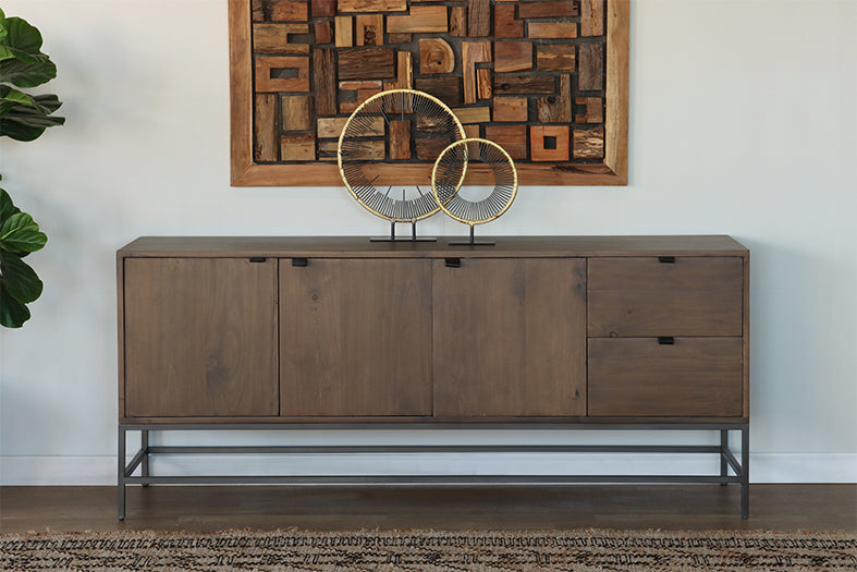 Auburn Poplar Long Sideboard with Leather Pulls