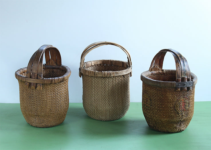 Set Of 3 Antique Chinese Fisherman's Baskets