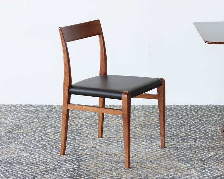 Walnut and Black Leather Dining Chair