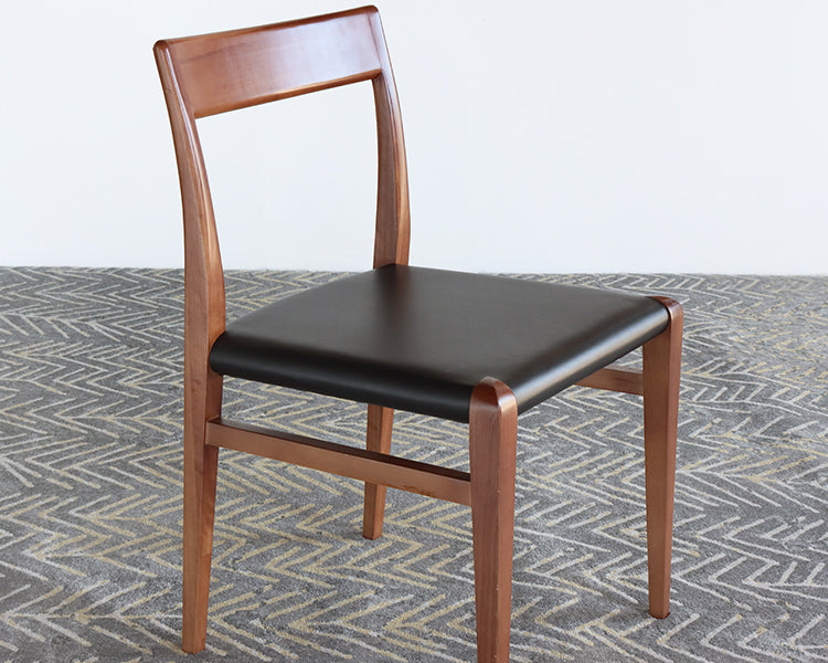 Walnut and Black Leather Dining Chair