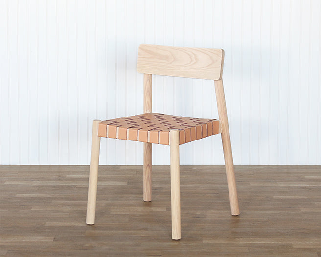 Solid Ash Side Chair With Woven Tan Leather Seat