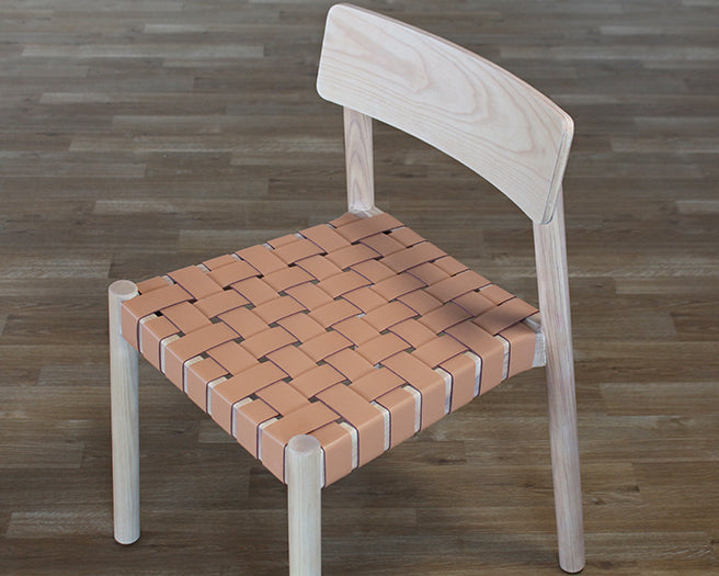 Solid Ash Side Chair With Woven Tan Leather Seat