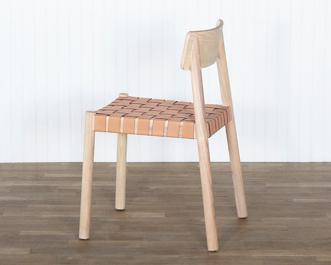 Solid Ash Side Chair With Woven Tan Leather Seat