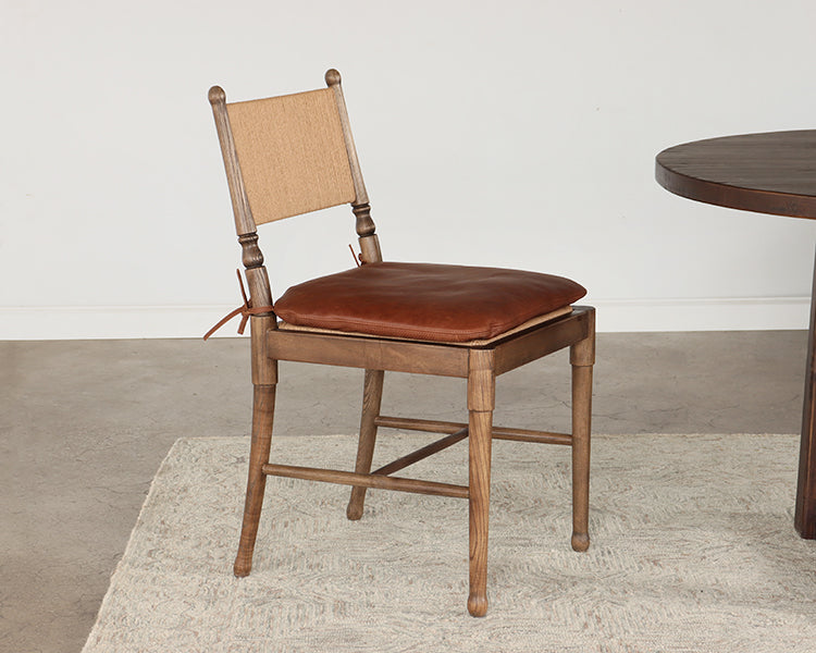 Walnut Side Chair with Cord Back and Leather Seat