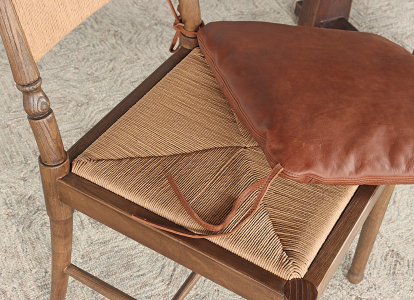 Walnut Side Chair with Cord Back and Leather Seat