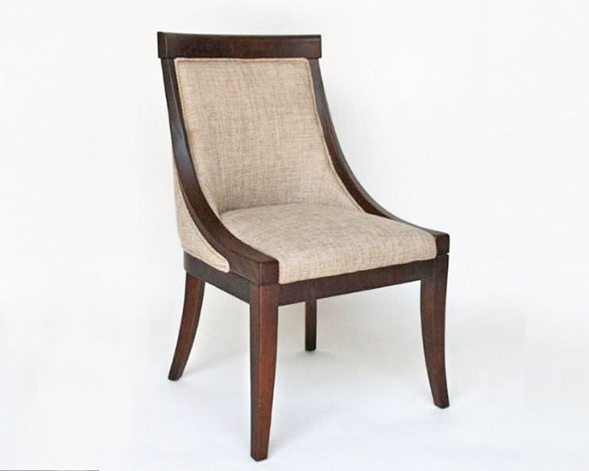Textured Linen Side Chair with Dark Brown Wood Frame