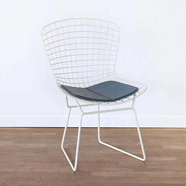 Bertoia Style White Wire Side Chair with White Seat Cushion