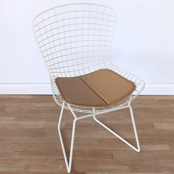 Bertoia Style White Wire Side Chair with White Seat Cushion