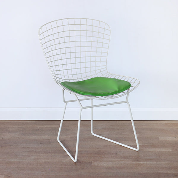 Bertoia Style White Wire Side Chair with White Seat Cushion