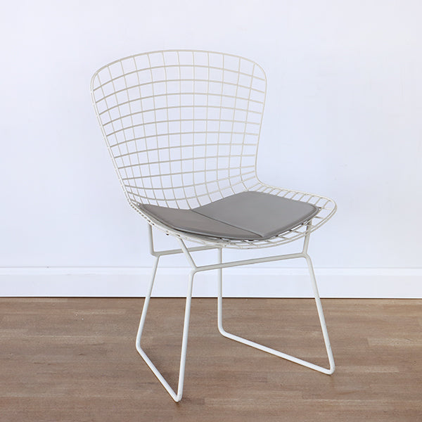 Bertoia Style White Wire Side Chair with White Seat Cushion