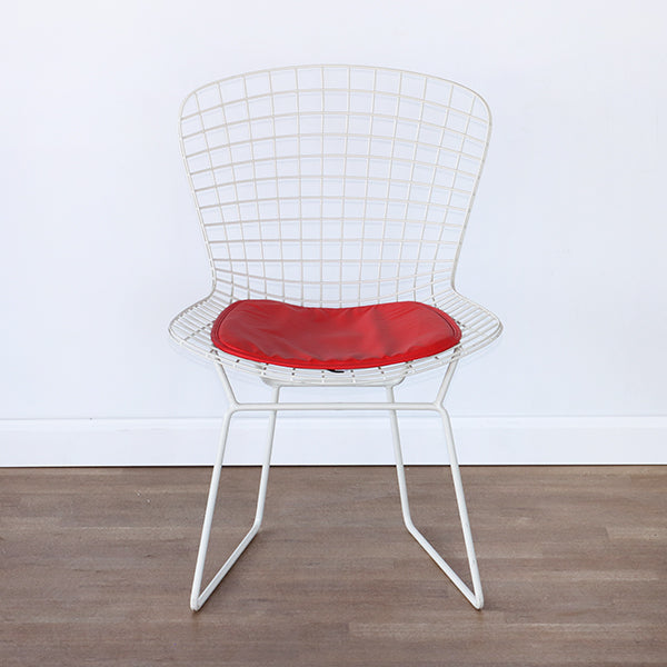 Bertoia Style White Wire Side Chair with White Seat Cushion