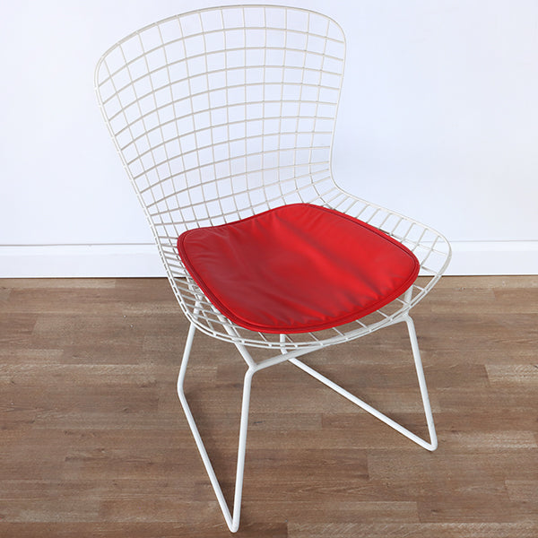 Bertoia Style White Wire Side Chair with White Seat Cushion