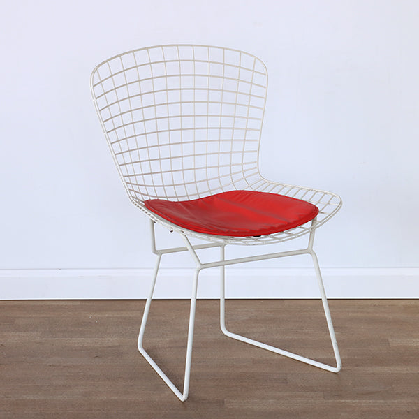 Bertoia Style White Wire Side Chair with White Seat Cushion
