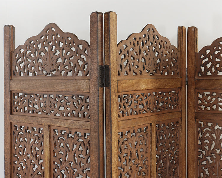 Four Panel Moroccan Style Wood Carved Screen