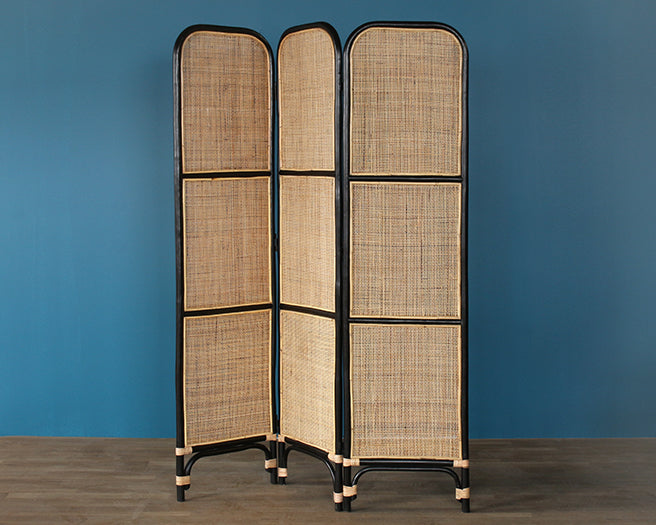 Black Rattan And Cane 3 Panel Screen