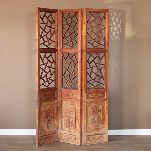 3 Panel Vintage Wooden Chinoiserie Screen
