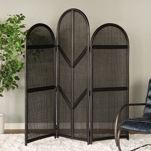 Ebony Rattan 3 Panel Screen - Cleared