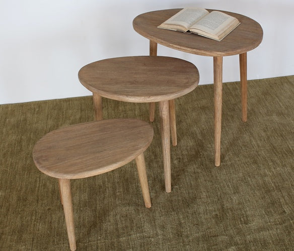 Set of 3 Hardwood Nesting Tables in Natural Finish
