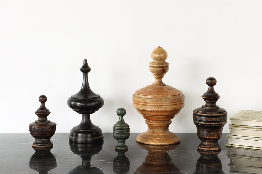 Set of 5 Assorted Wooden Finial Boxes - Cleared Décor