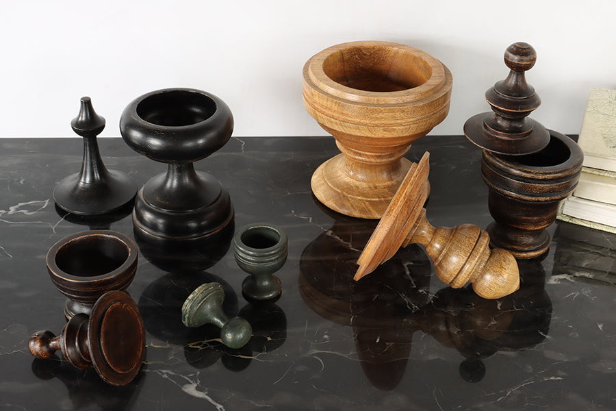Set of 5 Assorted Wooden Finial Boxes - Cleared Décor