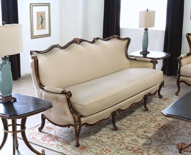 SF163 Ornate French Style Tufted-Back Sofa with Gold Gilt Frame