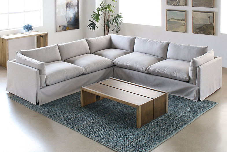 SF185 Beige Slipcover 3 Piece Sectional