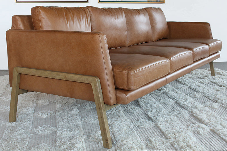 SF230 - Natural Oak Track Sofa with Butterscotch Leather