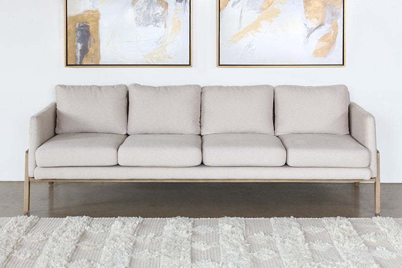 SF231 - Natural Oak Track Sofa With Ivory Upholstery